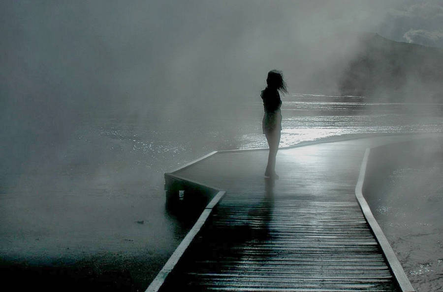 Mysterious Sad Girl In The Fog Wallpaper