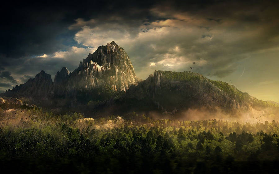 Mystical Digital Mountain Landscape Wallpaper