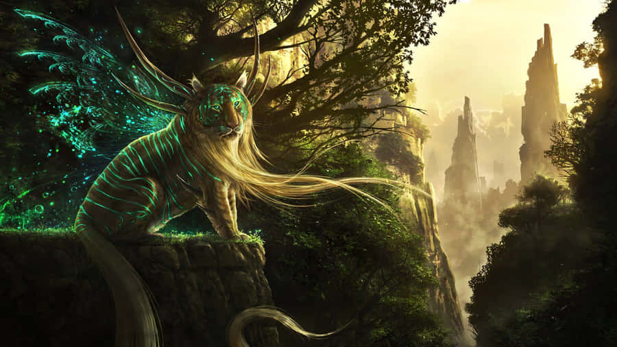Mystical Encounter In Enchanted Forest Wallpaper
