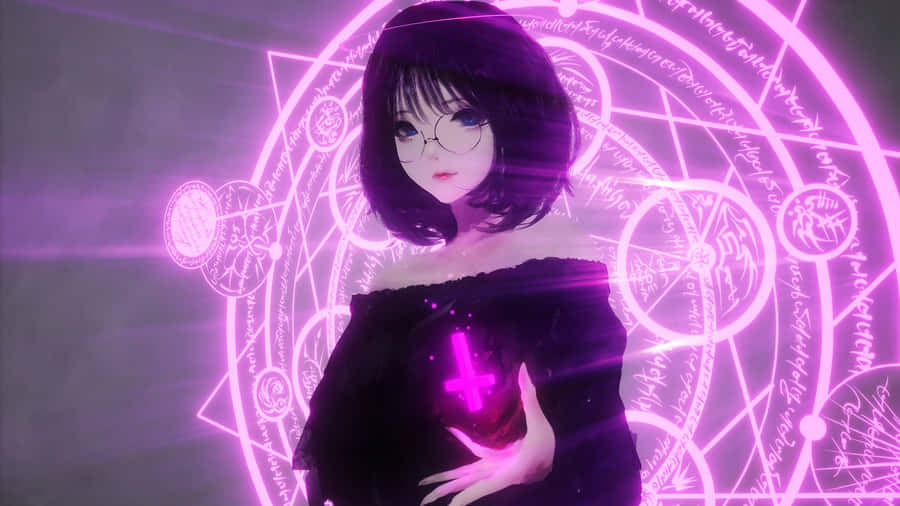 Mystical_ Purple_ Anime_ Girl_ Magic_ Circle.jpg Wallpaper