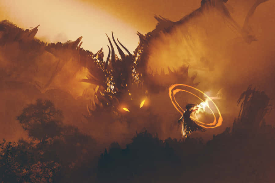 Mythical Dragon Flying Through The Night Sky Wallpaper