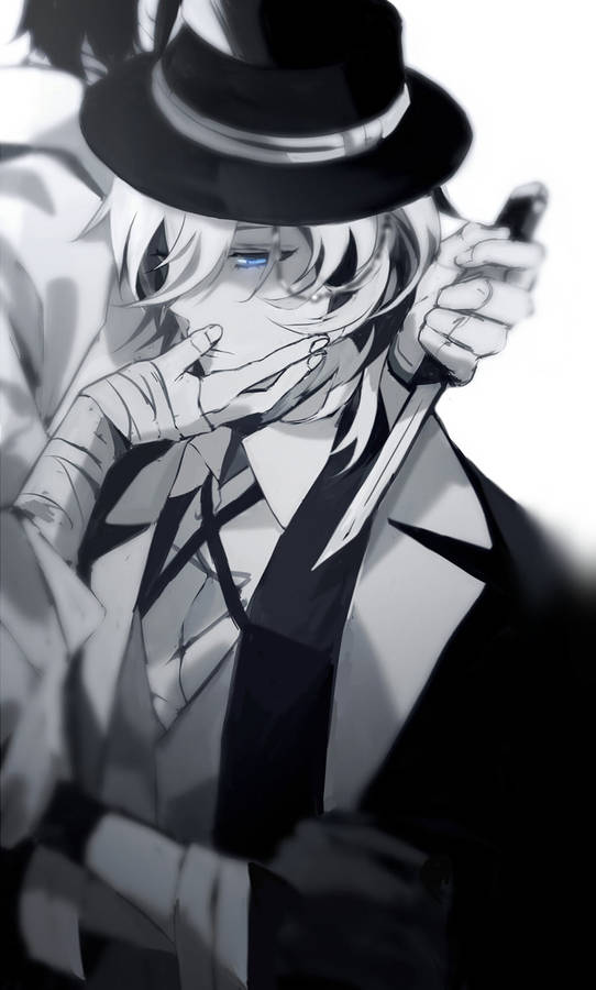 Nakahara Chuuya Sad Boy Cartoon Held At Knifepoint Wallpaper