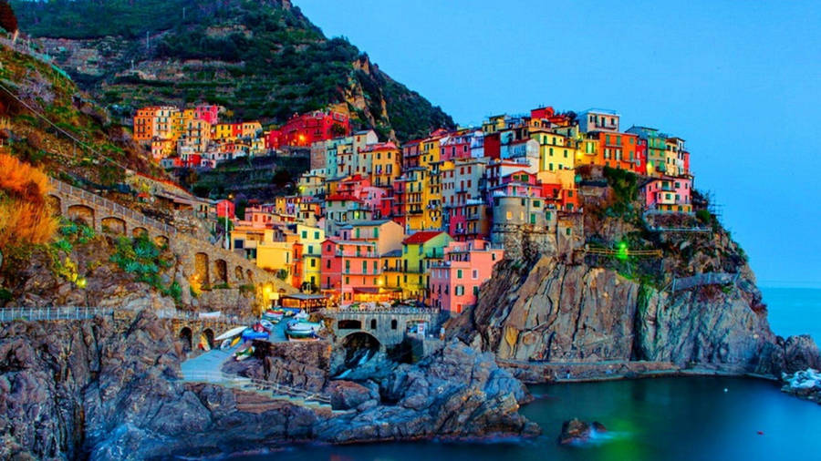 Naples Bright Pastel Houses Wallpaper