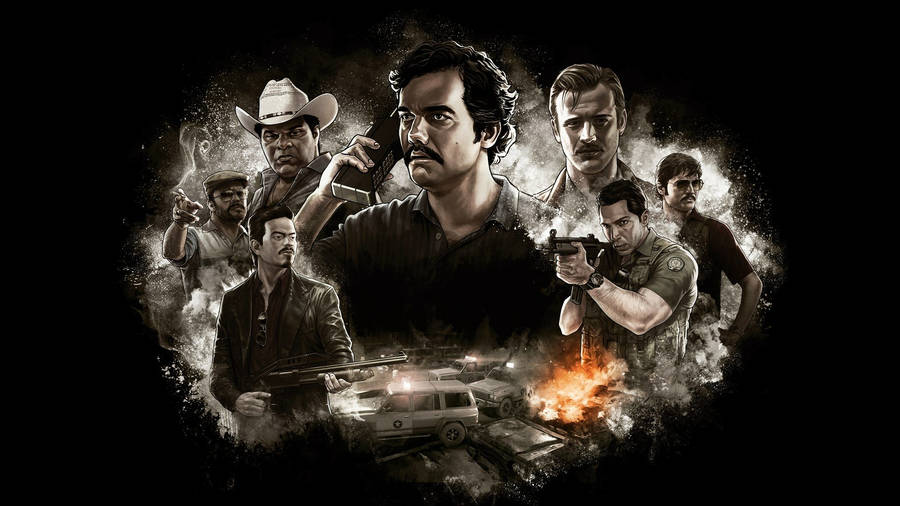 Narcos Characters With Pablo Escobar Wallpaper