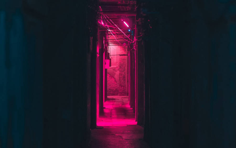 Narrow Passageway With Neon Pink Lights Wallpaper