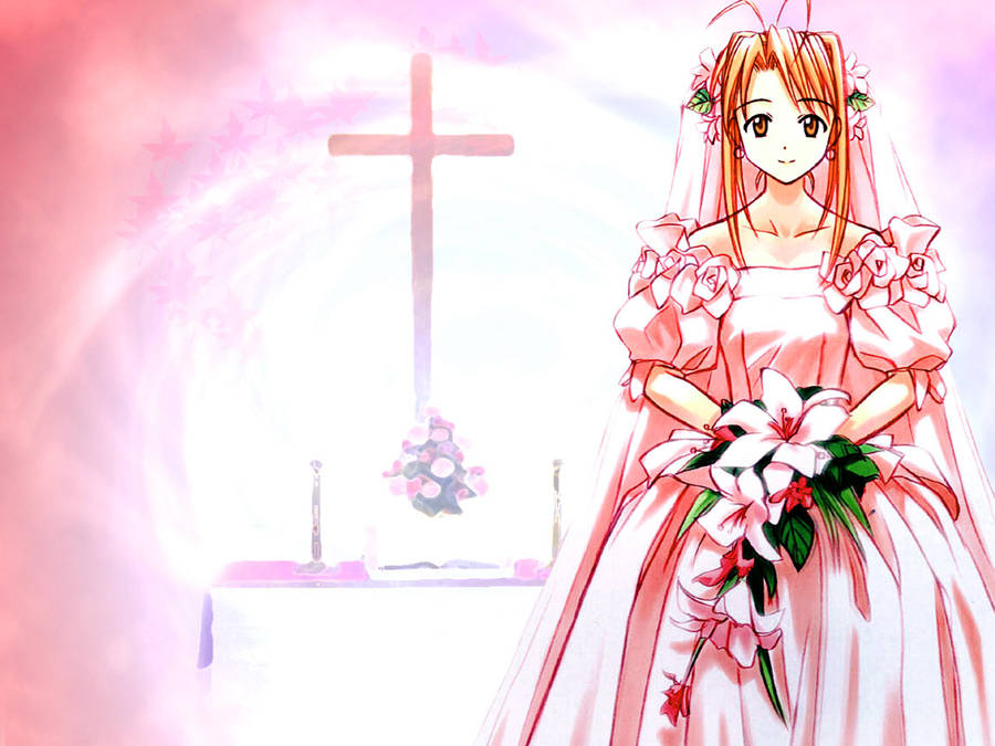 Naru In A Vibrant Bridal Outfit From Love Hina Anime Series Wallpaper