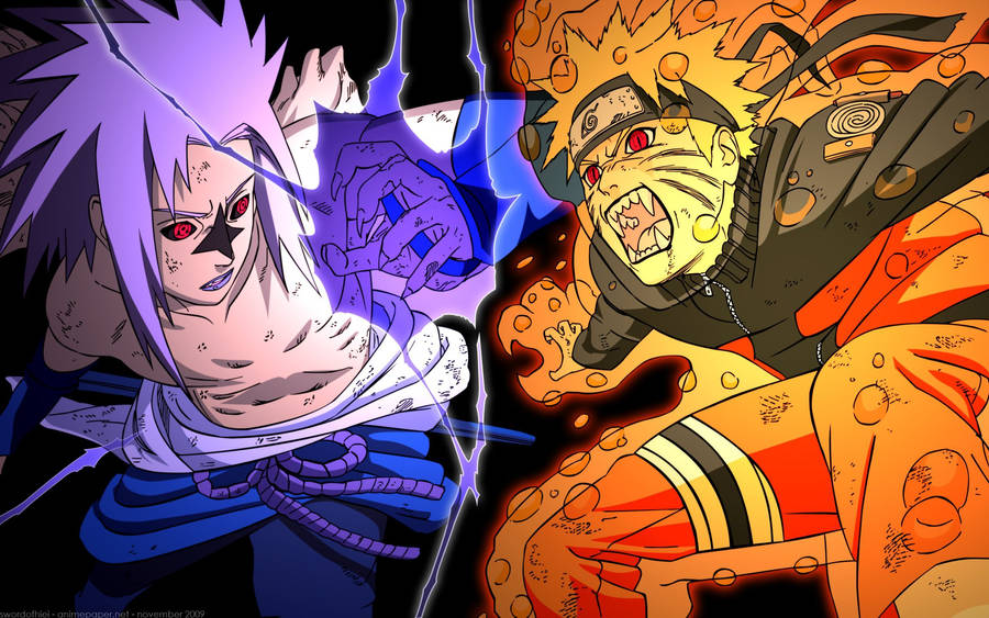 Naruto And Sasuke Use Their Jinchuuriki And Sharingan Power To Battle Against Evil Forces Wallpaper