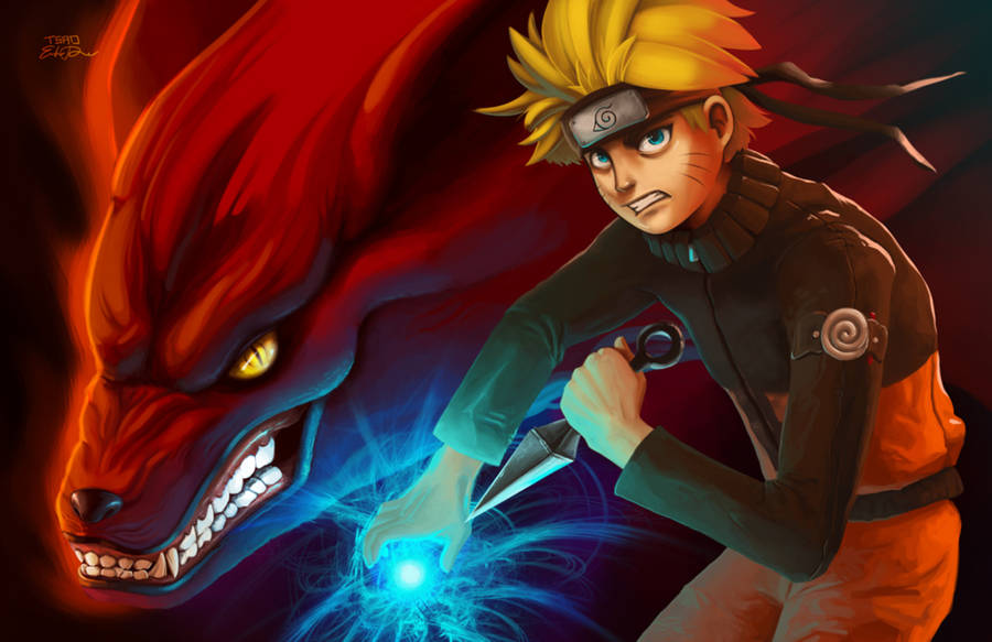 Naruto Kurama And Uzumaki Rasengan Skill Wallpaper