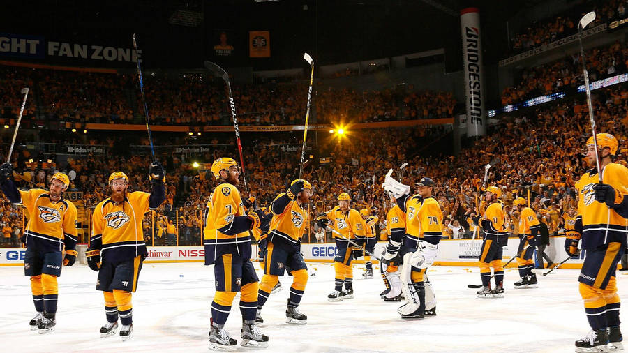 Nashville Predators Raising Hockey Sticks Wallpaper