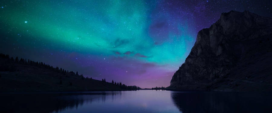 Natural Aurora Borealis By River Wallpaper