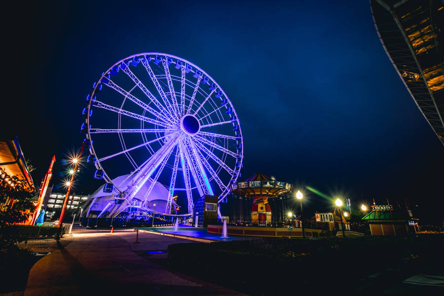 Navy Pier Centennial Wheel Lighted Purple Wallpaper