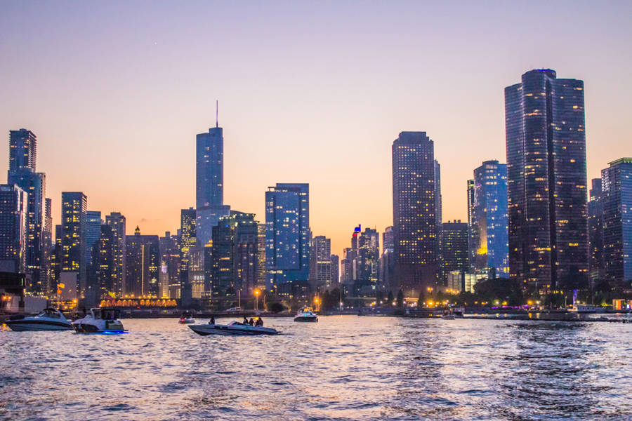 Navy Pier Chicago Sunset Lake Wallpaper