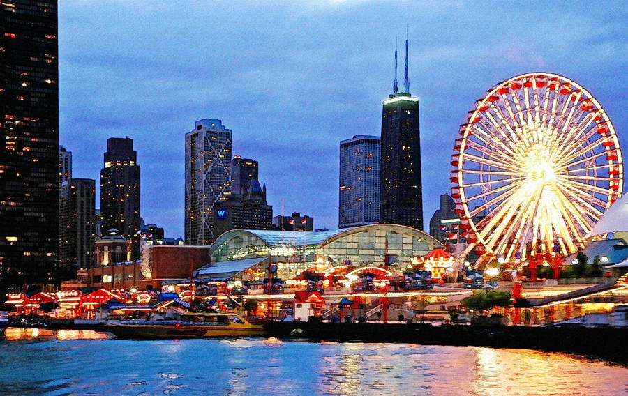 Navy Pier Evening Ferris Wheel Wallpaper