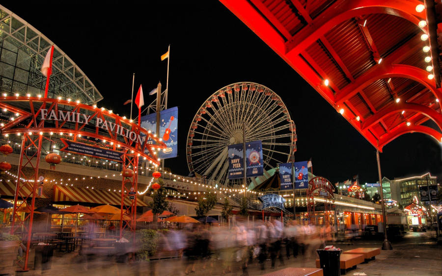 Navy Pier Ferris Wheel Attractions Night Wallpaper