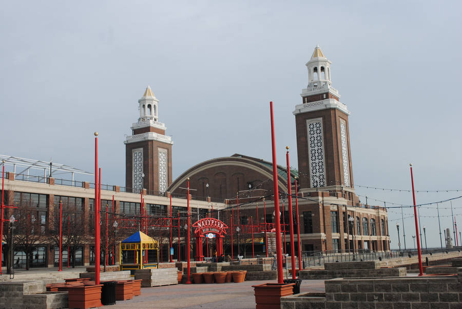 Navy Pier Red Poles Headhouse Wallpaper