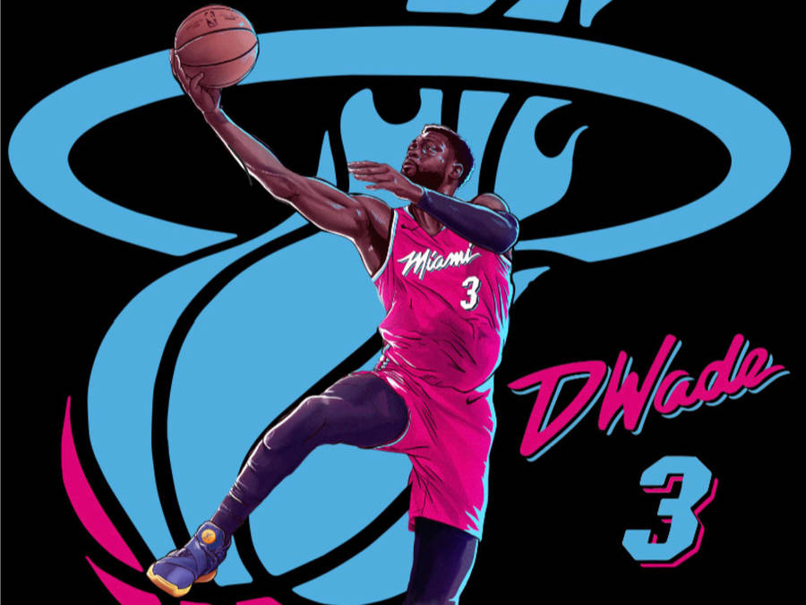 Nba Miami Heat Logo Dwyane Wade Basketball Dunk Wallpaper