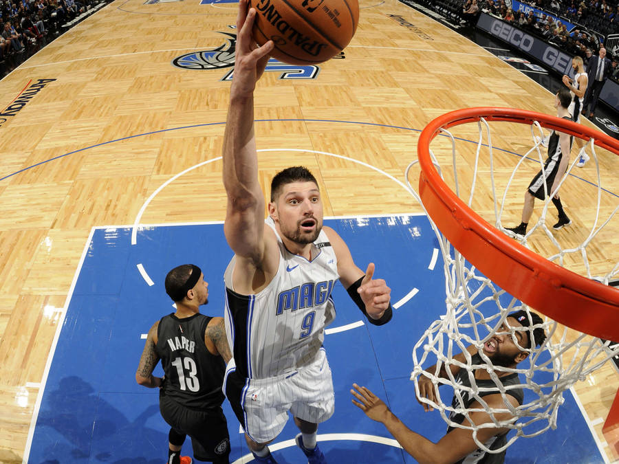 Nba Player Orlando Magic Nikola Vucevic Layup Wallpaper