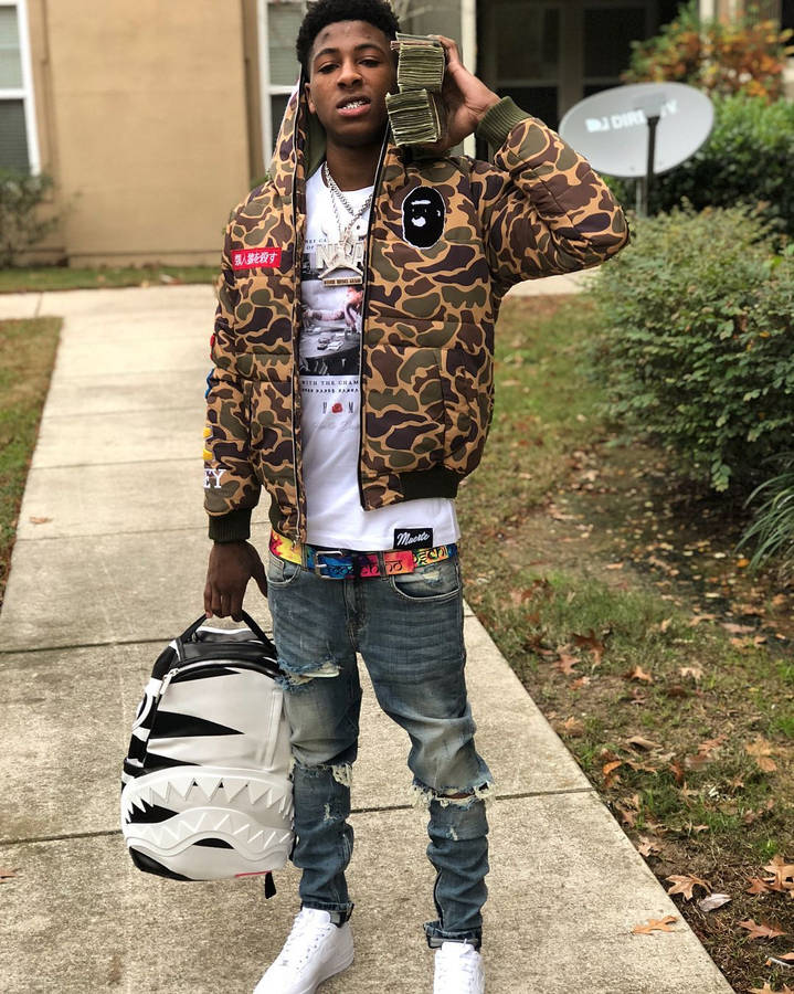 Nba Youngboy Looking Cool In His Camo Jacket Wallpaper