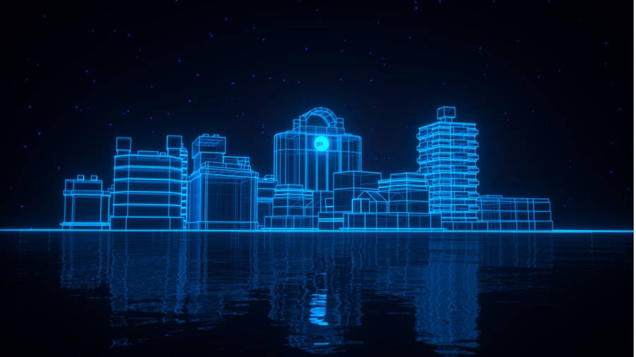 Neon Blue City Outline Wallpaper