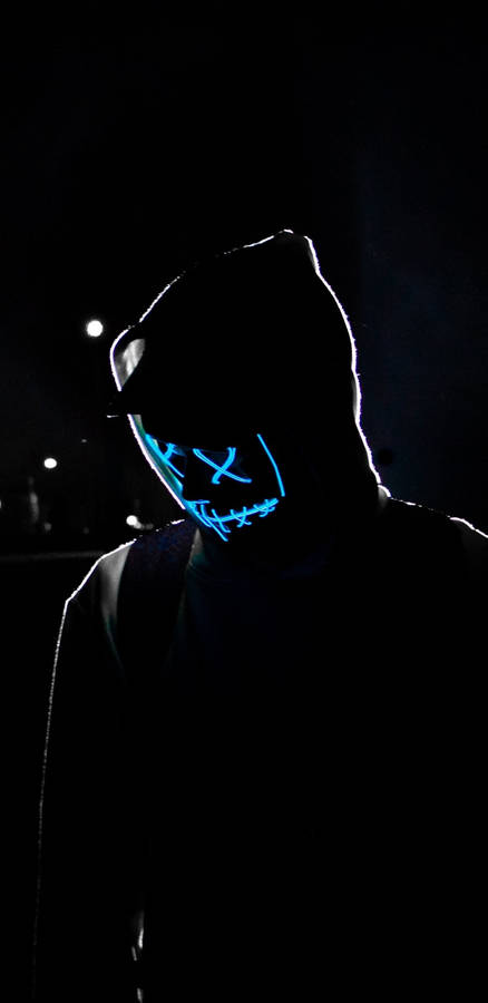 Neon Blue Hacker Mask Wallpaper