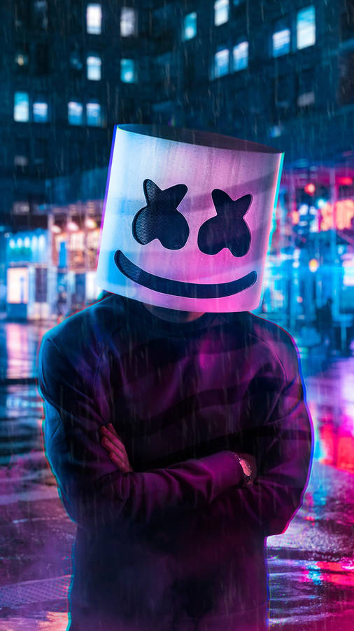 Neon City Background Marshmello Hd Iphone Wallpaper