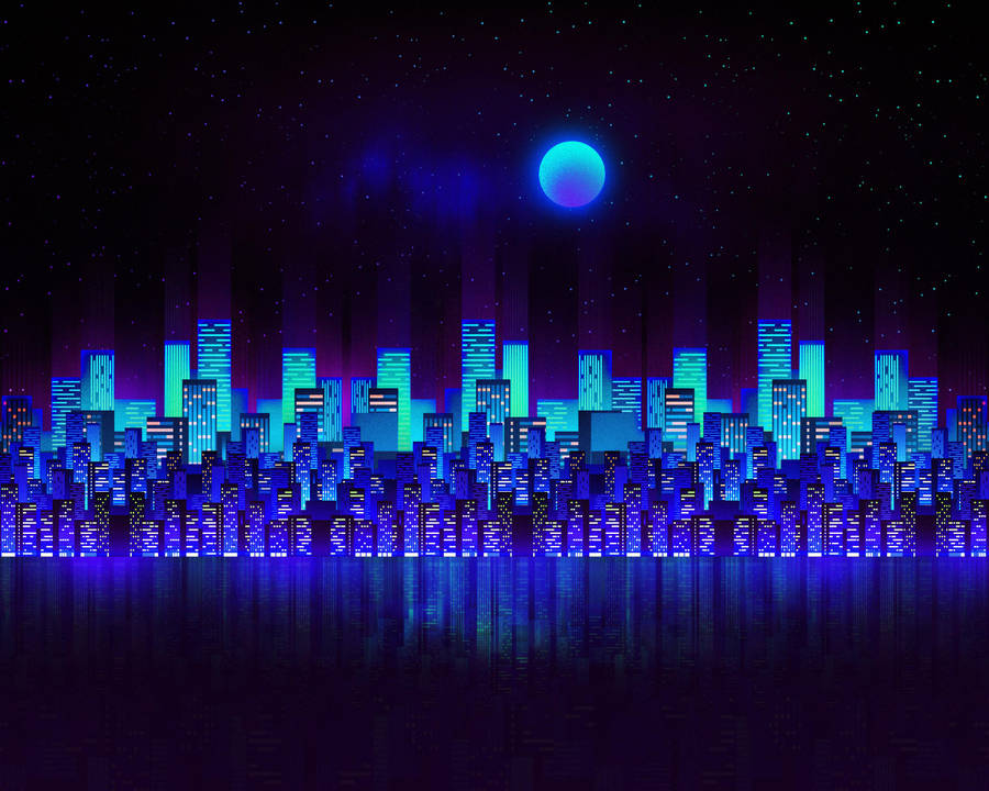 Neon City Blue Aesthetic Pc Wallpaper