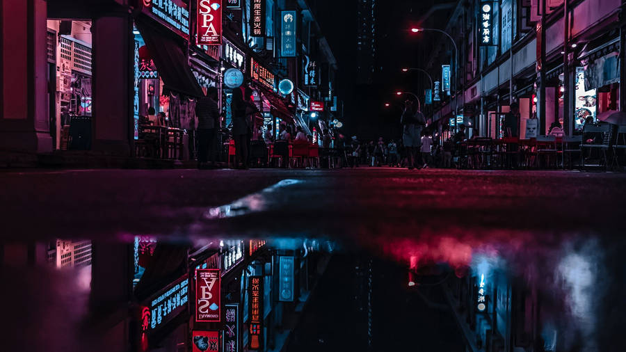 Neon City Night Reflection Wallpaper