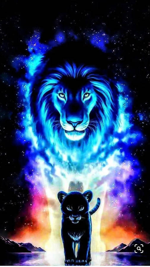 Neon Lit Lion Galaxy Wallpaper