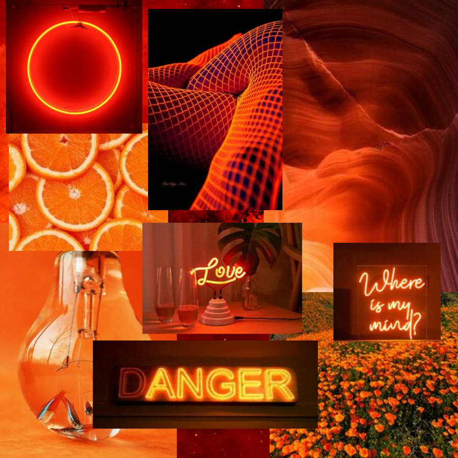 Neon Orange Aesthetic Collage Danger Circle Wallpaper