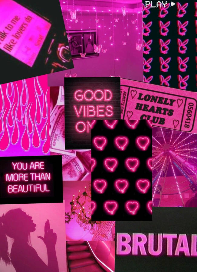 Neon Pink And Black Collage Wallpaper