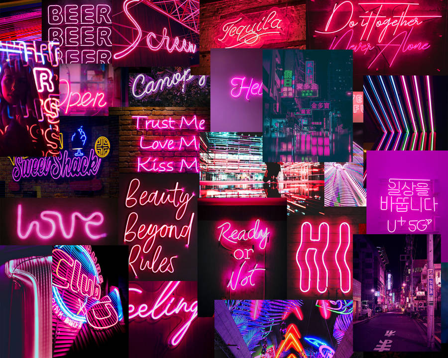 Neon Pink Collage For Desktop Wallpaper