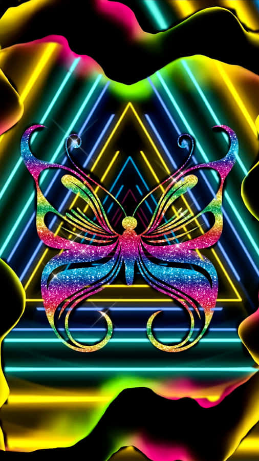 Neon Pink Glitter Butterfly Wallpaper
