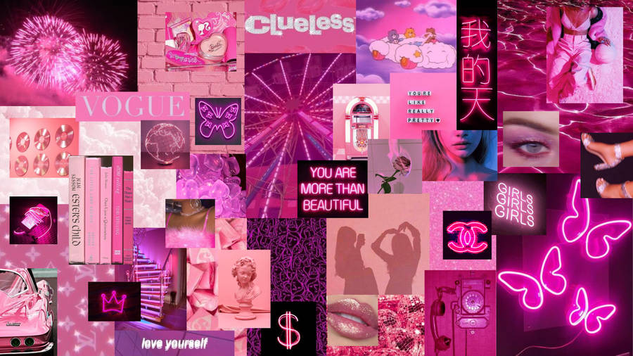 Neon Pink Photo Collage For Desktop Wallpaper