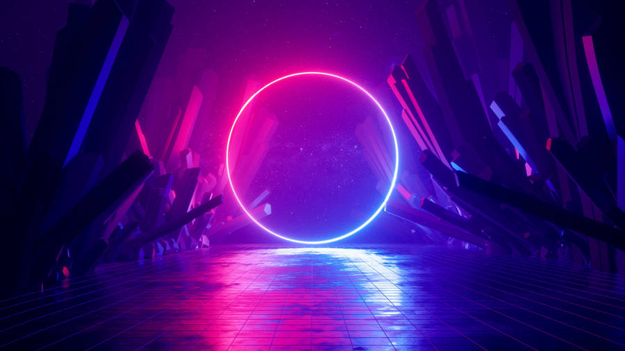 Neon Portal Futuristic Cityscape Wallpaper