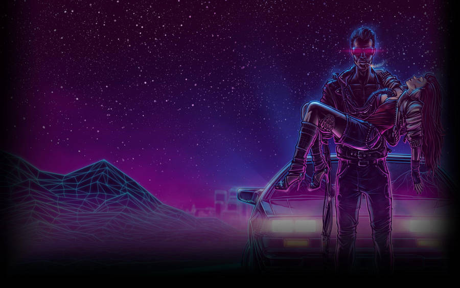 Neon Purple Aesthetic Wireframe Cyberpunk Wallpaper