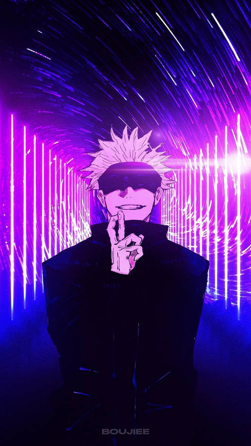 Neon Purple Satoru Gojo Jujutsu Kaisen Phone Wallpaper