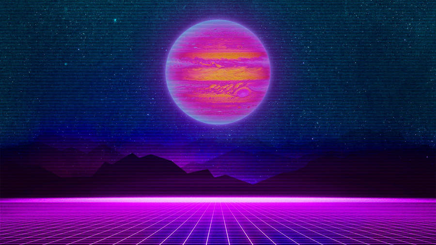 Neon Retrowave Full Moon Wallpaper