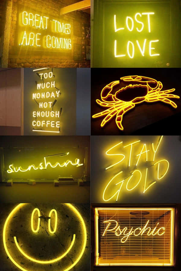 Neon Signs With Different Words And Faces Wallpaper