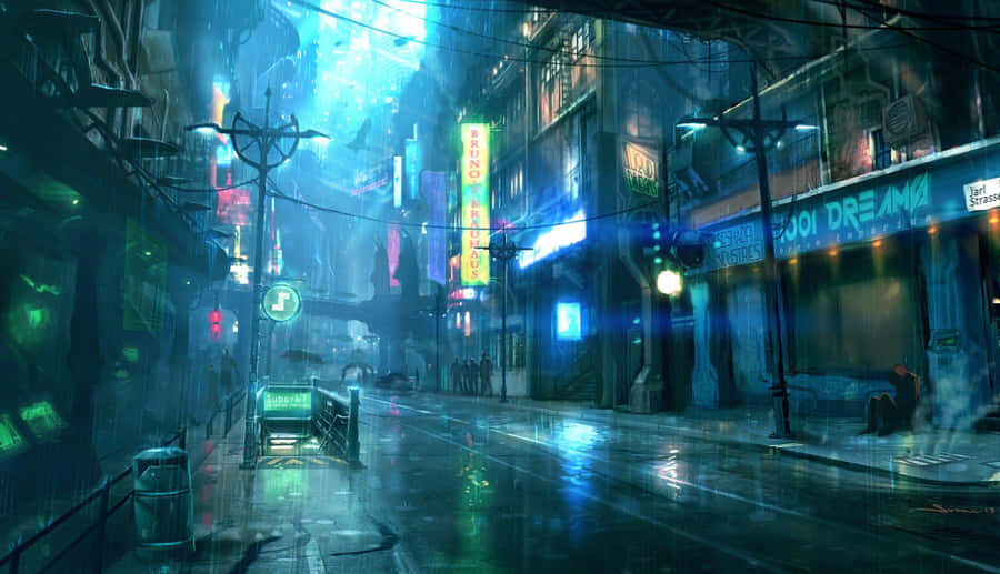 Neon Soaked Rainy Cityscape Wallpaper