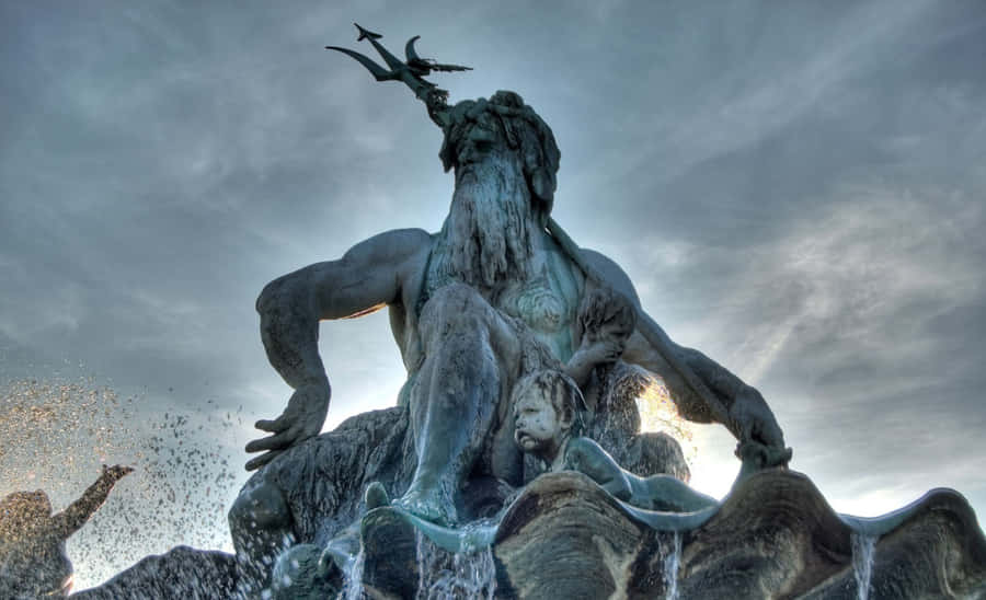 Neptune Fountain Statue Sunset Wallpaper