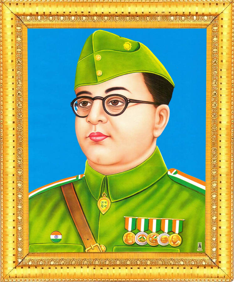 Netaji Gold Framed Portrait Wallpaper