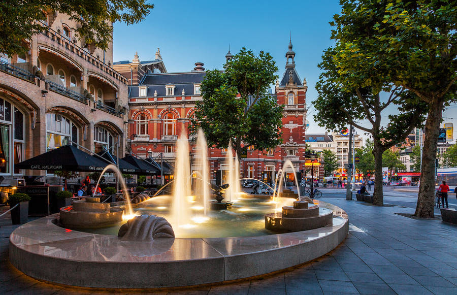 Netherlands Amsterdam Hotels With Fountain Wallpaper