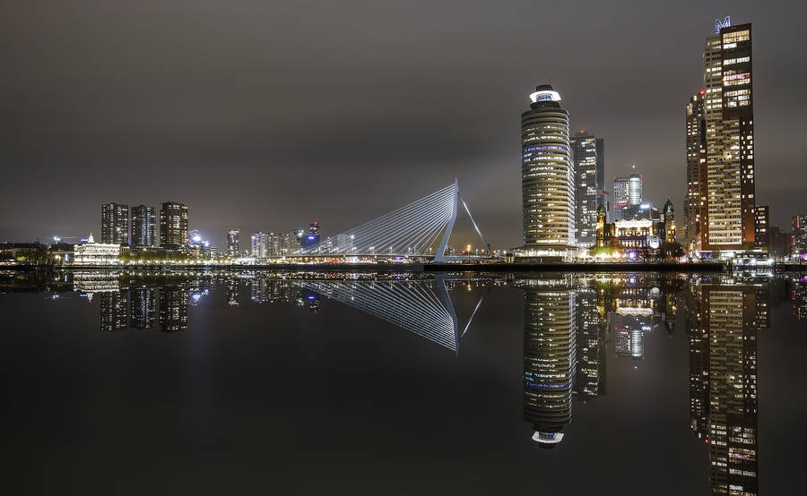 Netherlands Rotterdam Night Scape Wallpaper