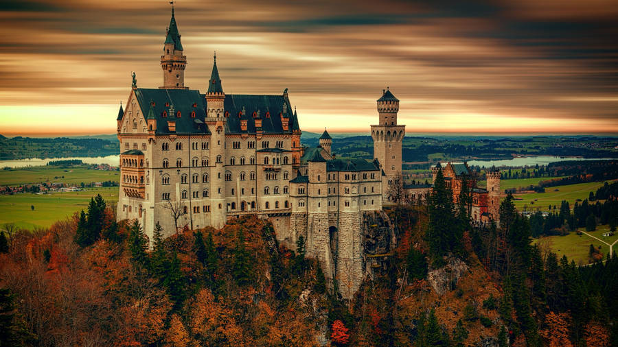 Neuschwanstein Castle Dark Sunset Clouds Wallpaper