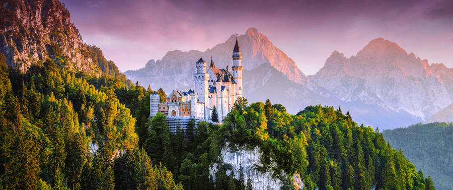 Neuschwanstein Castle Pink Sky Mountains Wallpaper