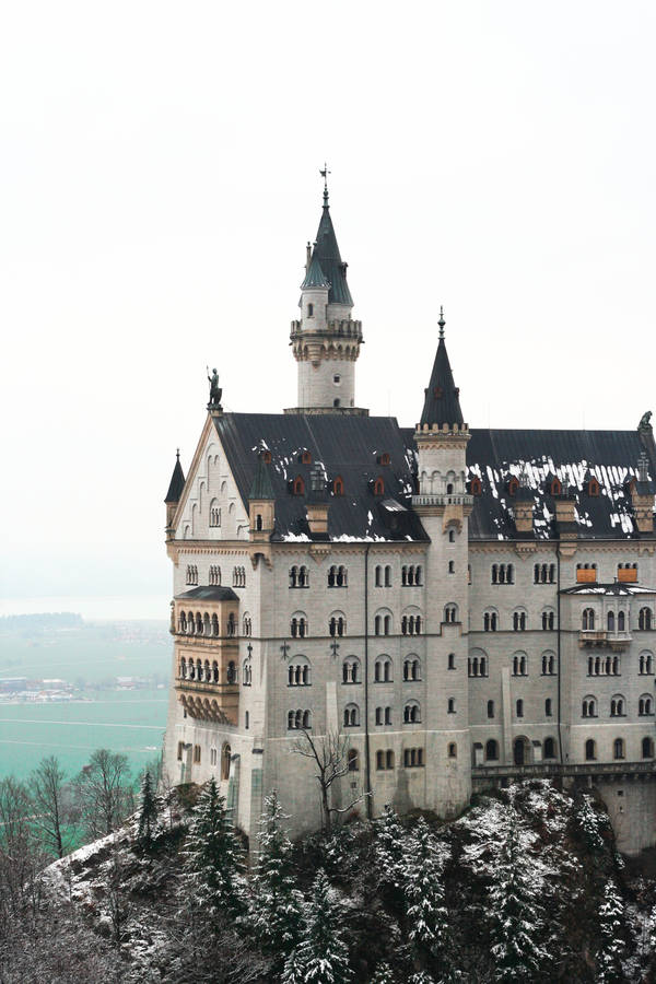 Neuschwanstein Castle Snow On Roof Wallpaper