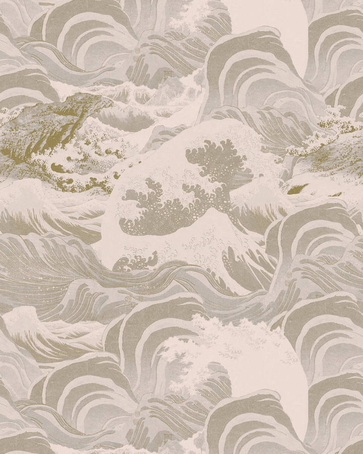 Neutral Aesthetic Iphone Wallpaper Featuring Ocean Wave And Mountain Art. Wallpaper