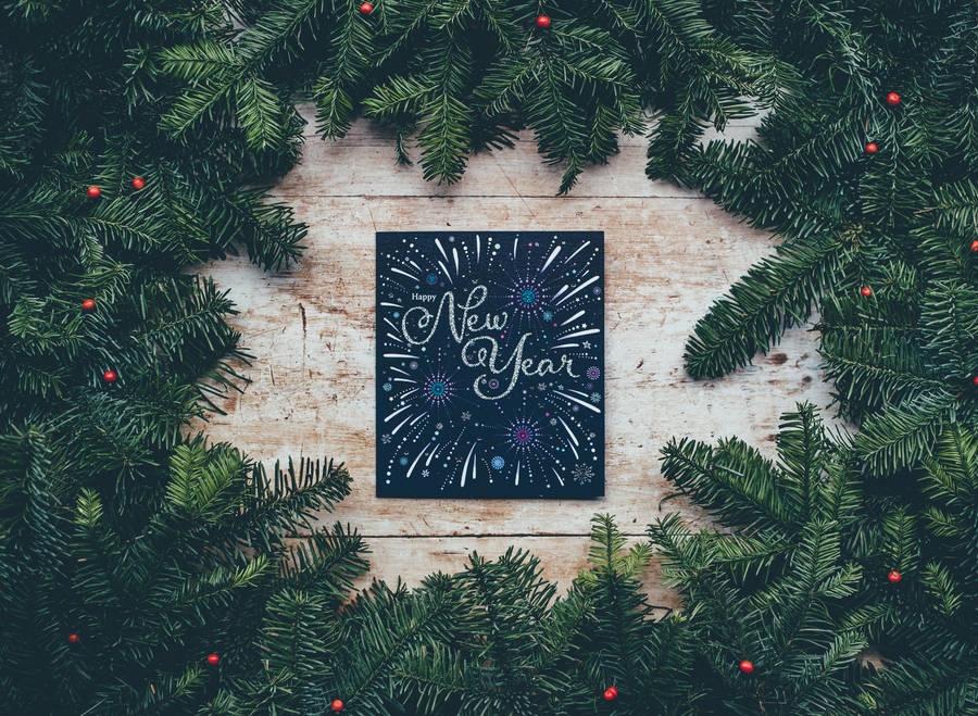 New Years Postcard In Spruce Wreaths Wallpaper