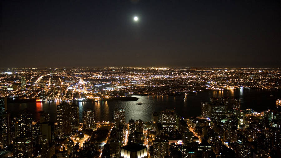New York City Night Full Moon Wallpaper