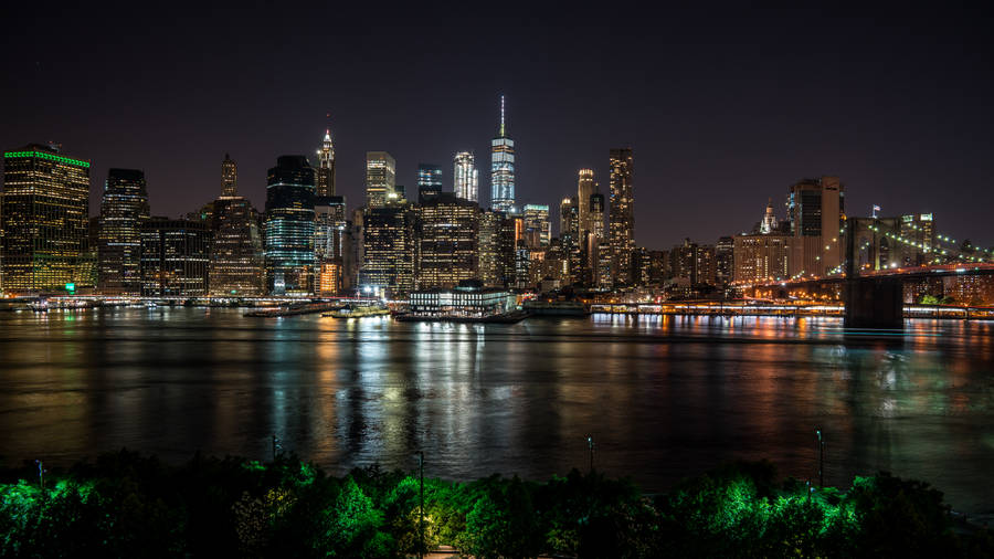 New York City Night Lights Reflection Wallpaper
